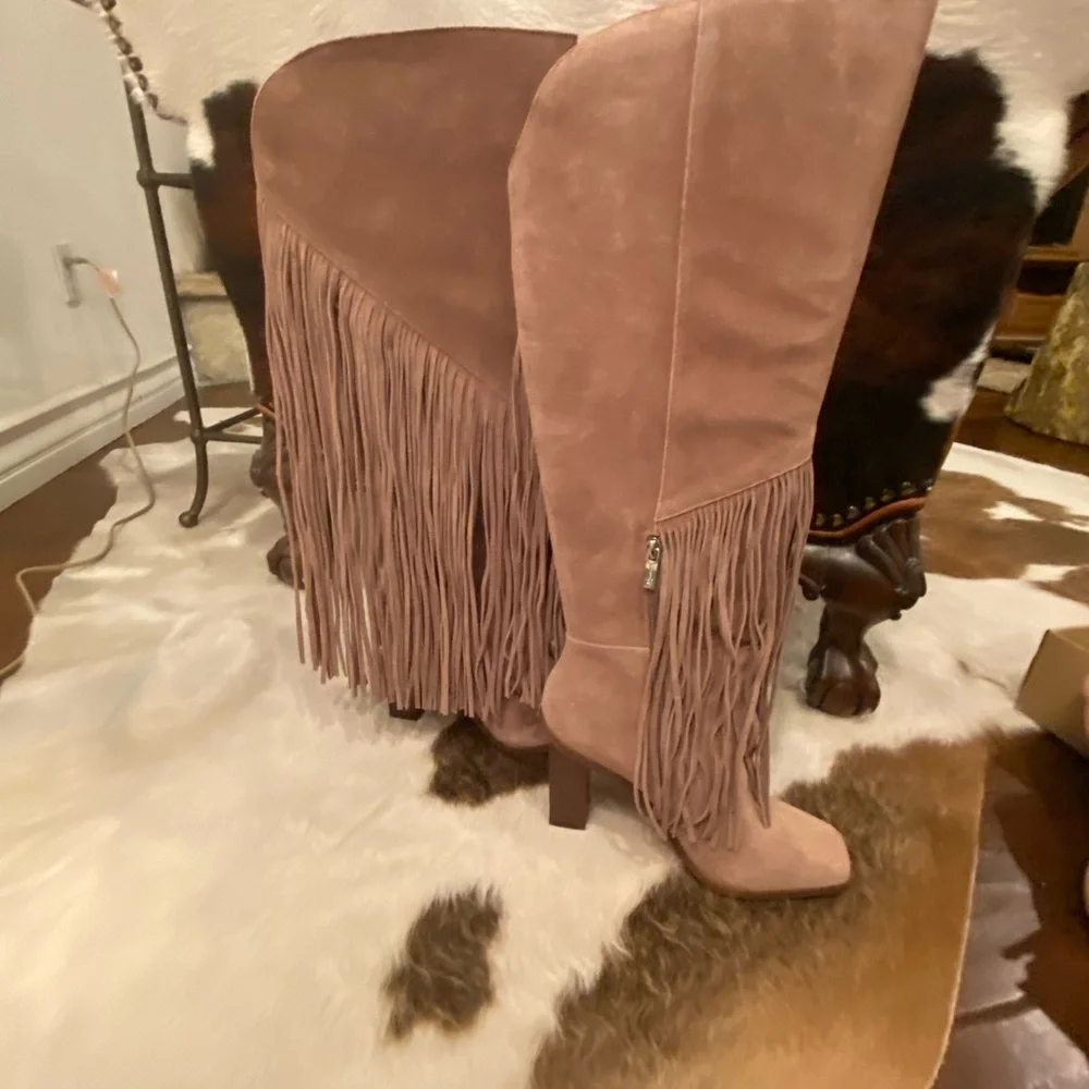 Jessica Simpson Porcini Suede Over-the-Knee Fringe Boots